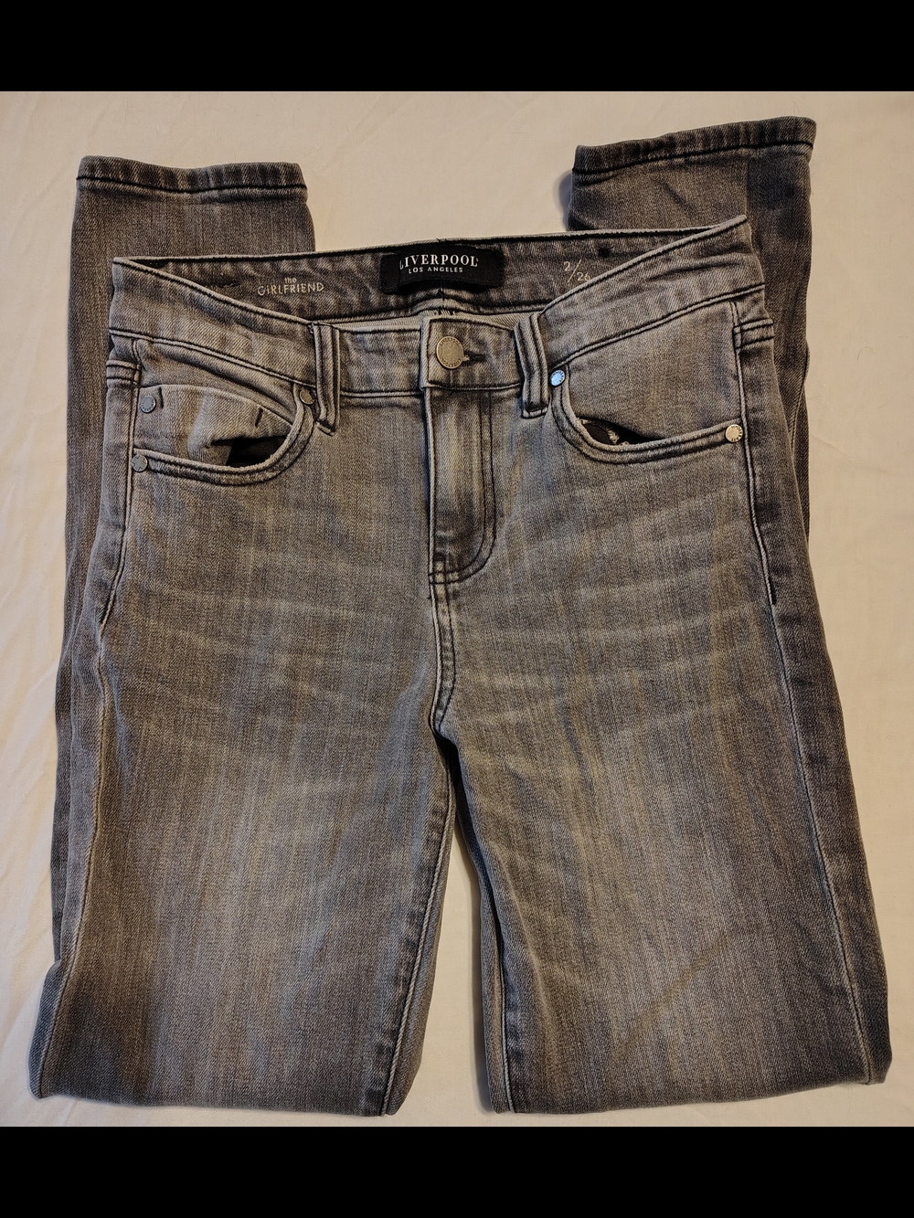 Liverpool Los Angeles The Girlfriend Exposition Gray Distressed Jeans Size 2/26 - Picture 2 of 12
